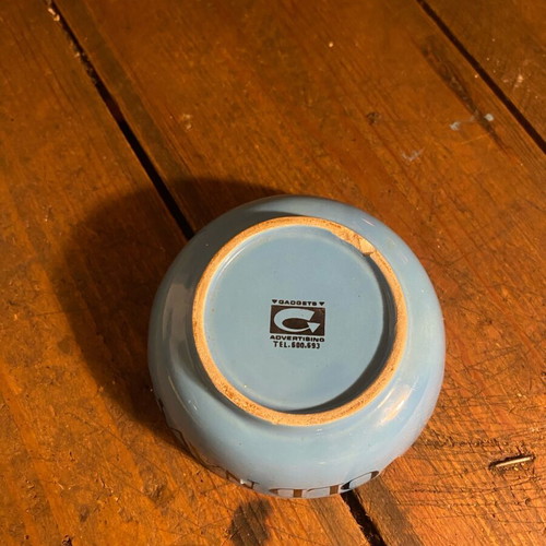 Papastratos Old Navy ceramic ashtray used, blue