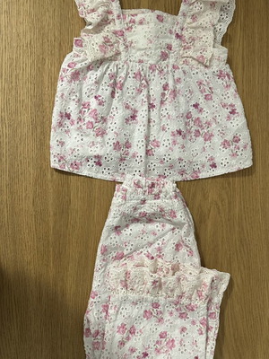Zara floral top and pants set with ruffles, pink