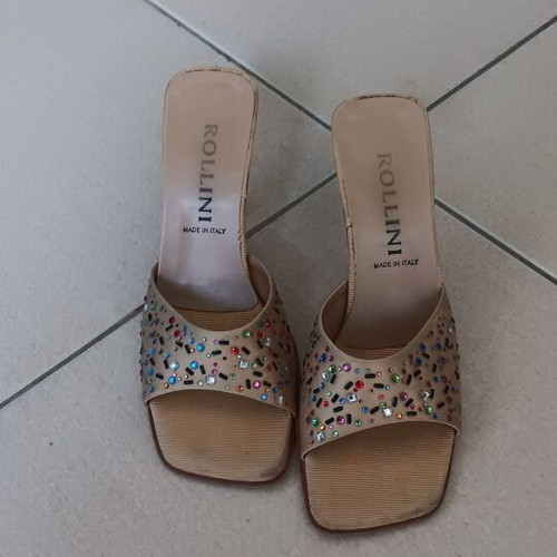 Rollini beige mules sandals with beads size 38 like new