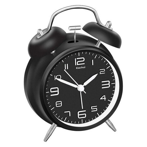 Eachui retro analog twin bell alarm clock, black