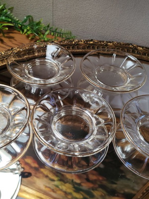 Set of 5 vintage glass plates with gold rim, Made in Tunis