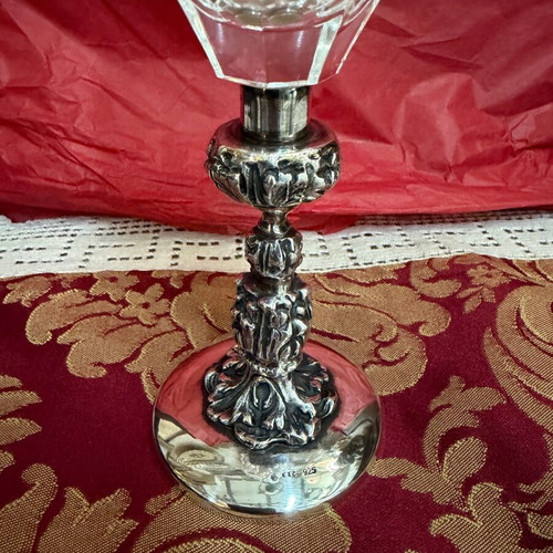 Silver Champagne Glass 22.5 cm English with ornate crystal, like new