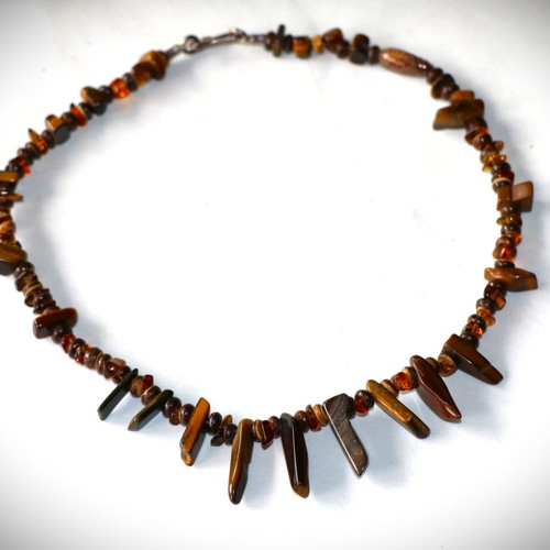 Necklace with genuine tiger's eye stones and sterling silver 925 new