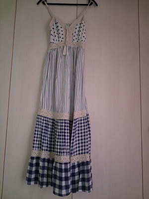 Boho maxi dress like new, patchwork blue and white