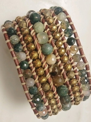Handmade statement bracelet like new with leather and semi-precious stones