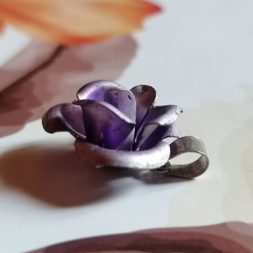 Silver 925 pendant purple rose new