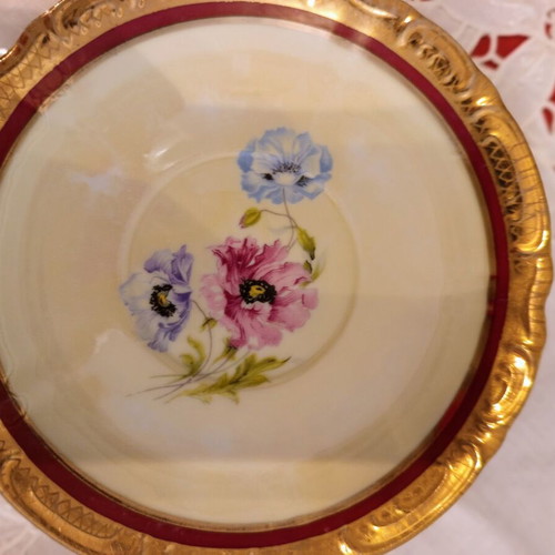 Vintage porcelain tea set 6 pieces used with burgundy and gold details