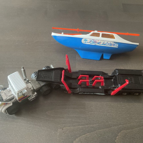 Retro metal truck with trailer and boat Majorette used