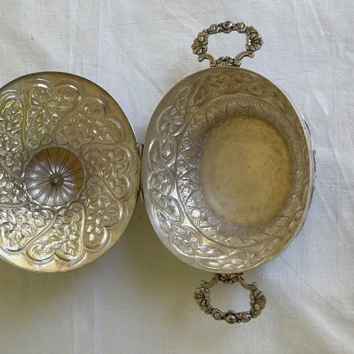 Ornate Silver Bowl Antique with Lid and Plate
