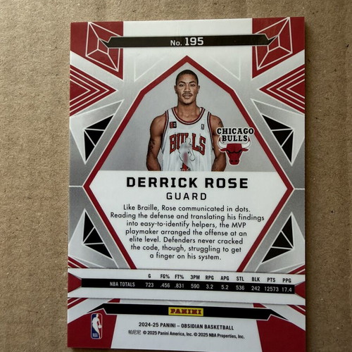 Panini Obsidian Derrick Rose Chicago Bulls card like new