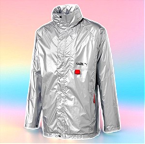 Αντρικό μπουφάν Karl Lagerfeld x Puma, νάιλον,αθλητικό bomber jacket, αντιανεμικό, βολτα, M, ασημι
