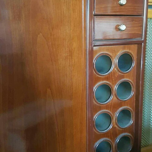 Handmade oak wood composition like new with built-in bar and lighting