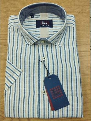 Truzi Men's Linen Shirt with Blue Yellow Stripes, New
