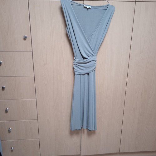 Depolo long dress like new, green khaki, elastic, wrap with belt