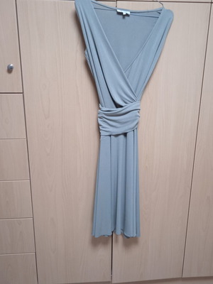 Depolo long dress like new, green khaki, elastic, wrap with belt
