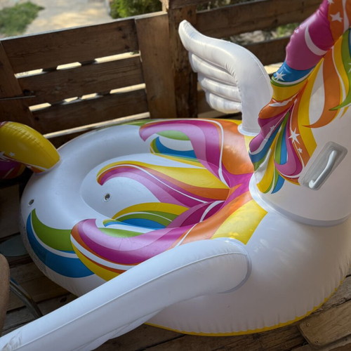 Inflatable Unicorn Pool Float like new, colorful rainbow design