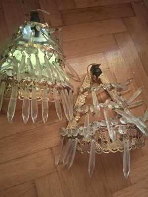 Set of 2 vintage wall lights with crystals used, brass design