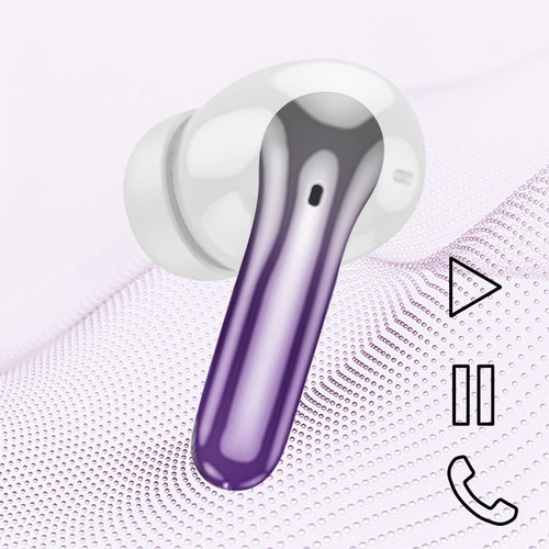 Bluetooth 5.3 Hoco earbuds with ANC+ENC, charging case and purple battery LED display