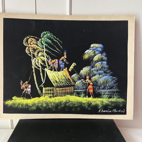 Authentic Vintage African Folk Art Painting 1960-1975