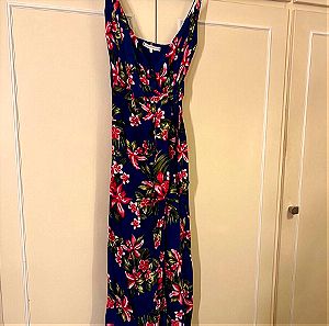 Φορεμα midi κρουαζε Tommy Hilfiger μπλε με χρωματιστα λουλουδια