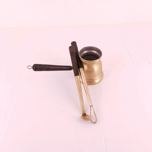 Brass briki used with spoon and stirrer, 1970s vintage