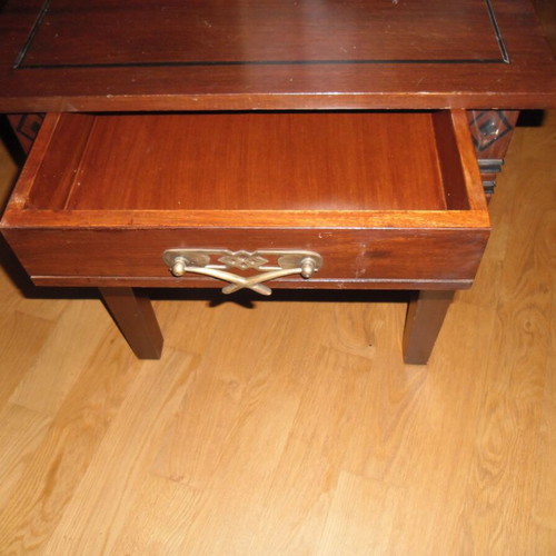 Side table used with drawer and brass knob, solid wood