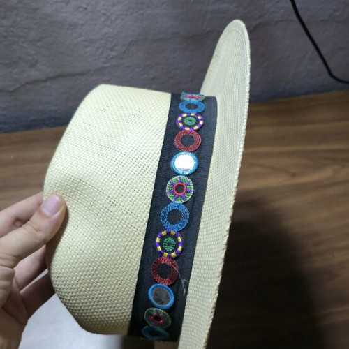 Straw Panama Hat Denia Accessories size 57 like new with boho ethnic ribbon