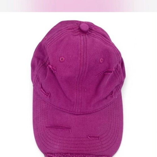 Pink distressed hat with frayed edges
