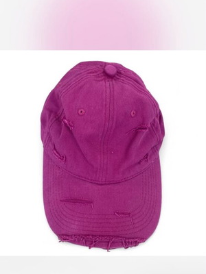 Pink distressed hat with frayed edges