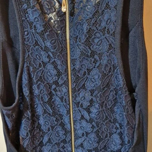 One-piece jumpsuit M dark blue with see-through lace and built-in caps like new