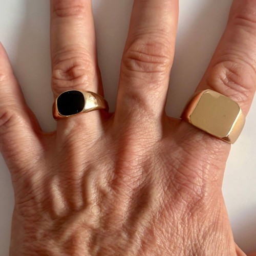 Gold Tone Signet Rings Set size 10 with cosmetic defects