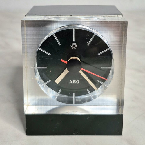 Vintage AEG Table Clock used, Space Age 70s design, Germany