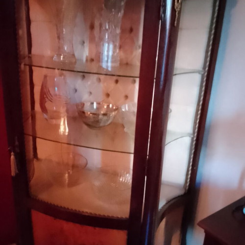 Display cabinet like new made of olive wood and oak with brass details