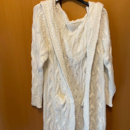 Long knitted cardigan like new, white, size M