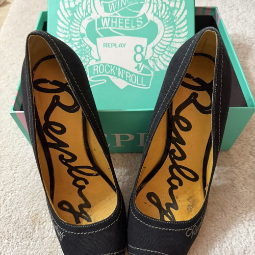 Replay black peep-toe pumps used, size 39, denim fabric