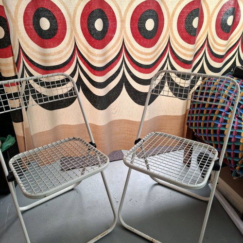 Talin folding chairs used, metal grid design, set of 2, 1980
