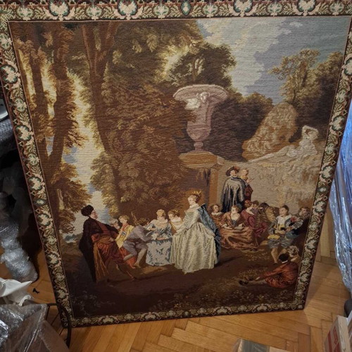 Needlepoint tapestry Rococo garden scene like new, 100x120cm