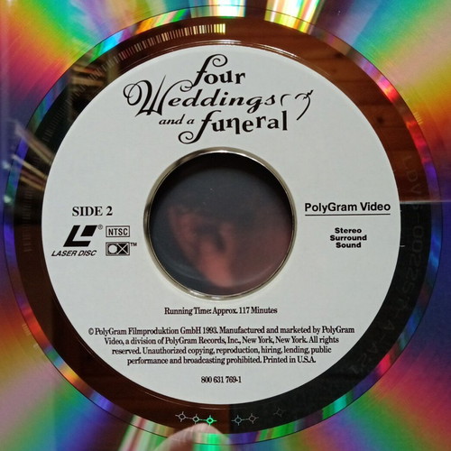 Four Weddings and a Funeral LaserDisc like new, comedy