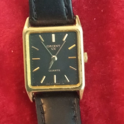 Orient VX tank quartz watch Japan, vintage, leather strap