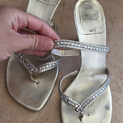 Stuart Weitzman Crystal Embellished Metallic Sandals, EU 38.5