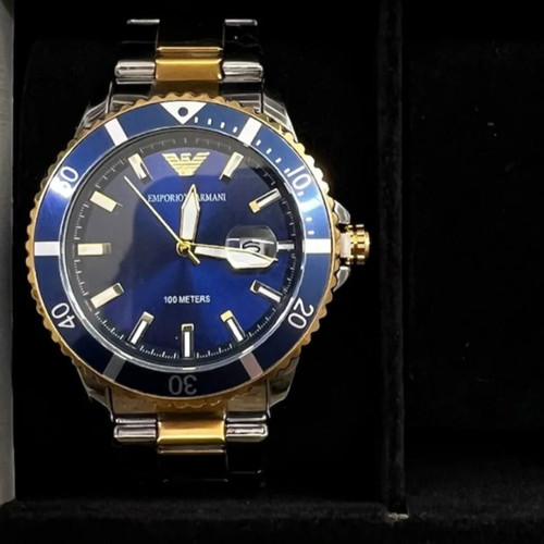 Emporio Armani automatic wristwatch gold blue new