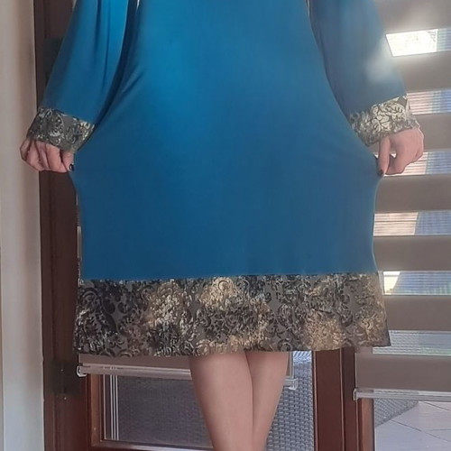 Vintage Petrol Dress Rita Pateroni No Medium used with velvet details
