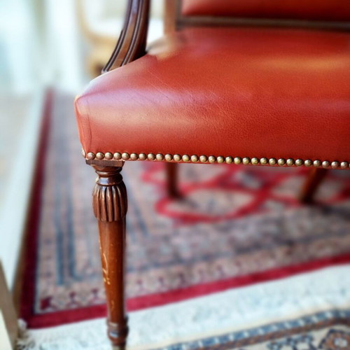 Leather armchair classic English style, deep burgundy
