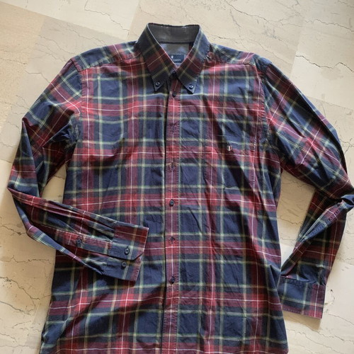 Navy & Green men's plaid shirt size M, like new