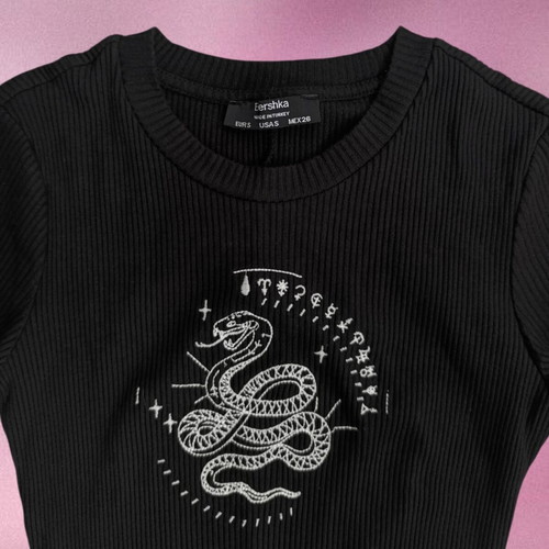 Bershka Mini Black Dress with Snake Astrology Embroideries like new
