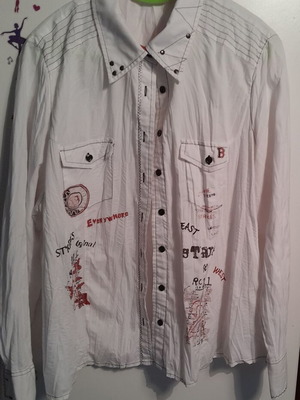 Women's shirt used, white with orange and brown details