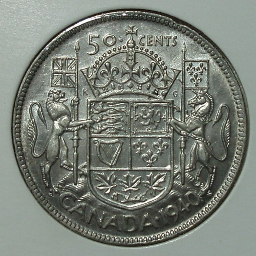 George VI 50 Canada Cents 1940 ασημένιο .800 μεταχειρισμένο με IND:IMP: