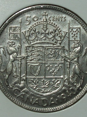 George VI 50 Canada Cents 1940 ασημένιο .800 μεταχειρισμένο με IND:IMP: