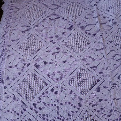 Handmade knitted cotton tablecloth set 145x150 and runner 36x150 cm like new