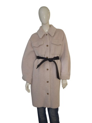 Maje Paris Beige Wool-Blend Coat with Belt like new, Size 38 EU